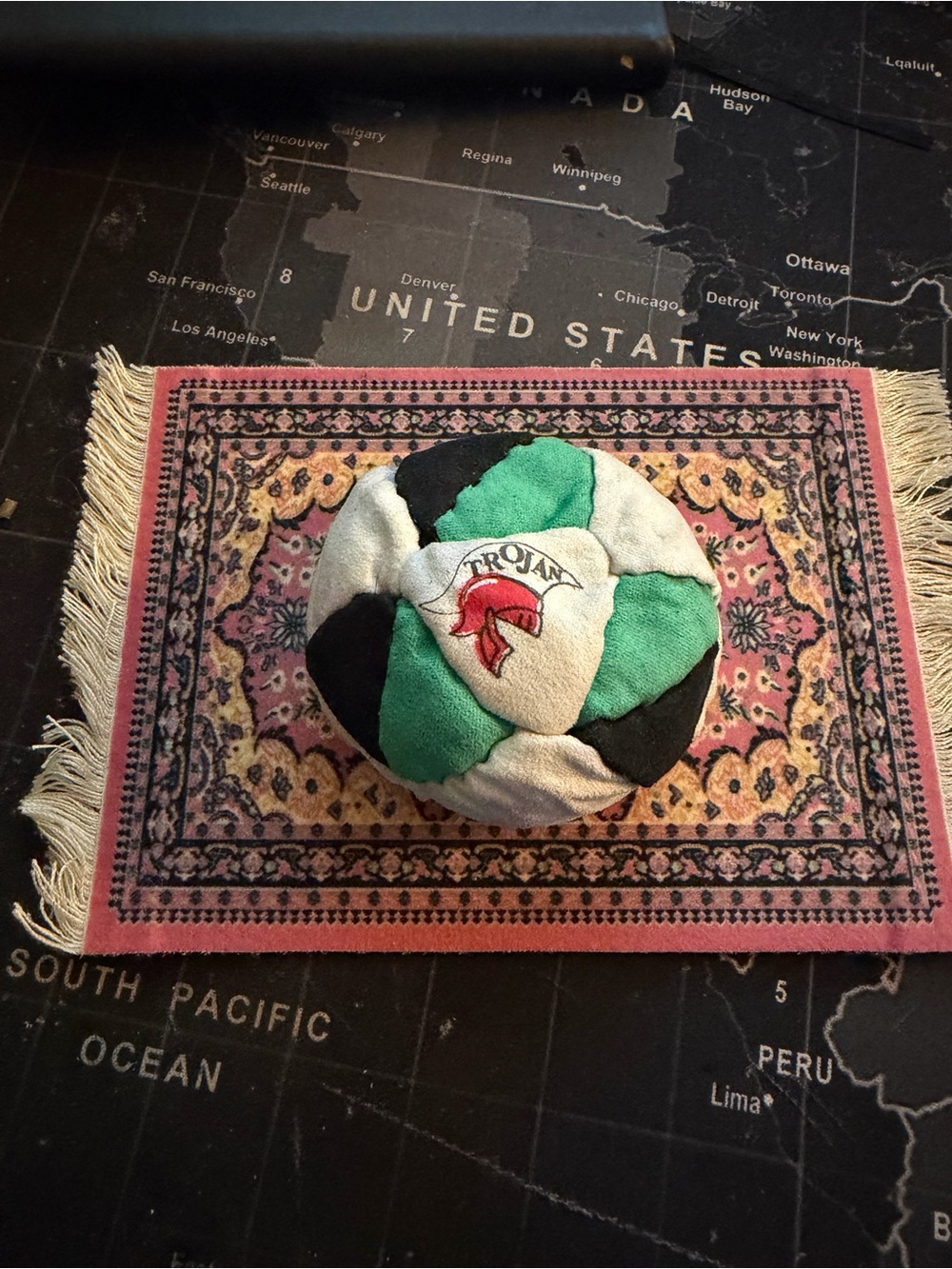 Trojan Patchwork Hacky Sack - Green, Black & White